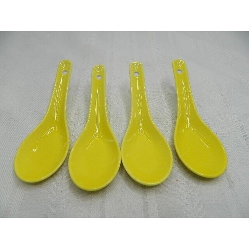 Porcelain/Ceramic Asian Soup Spoons Set of 4 Yellow 4.5" Chinese Soup Spoons New